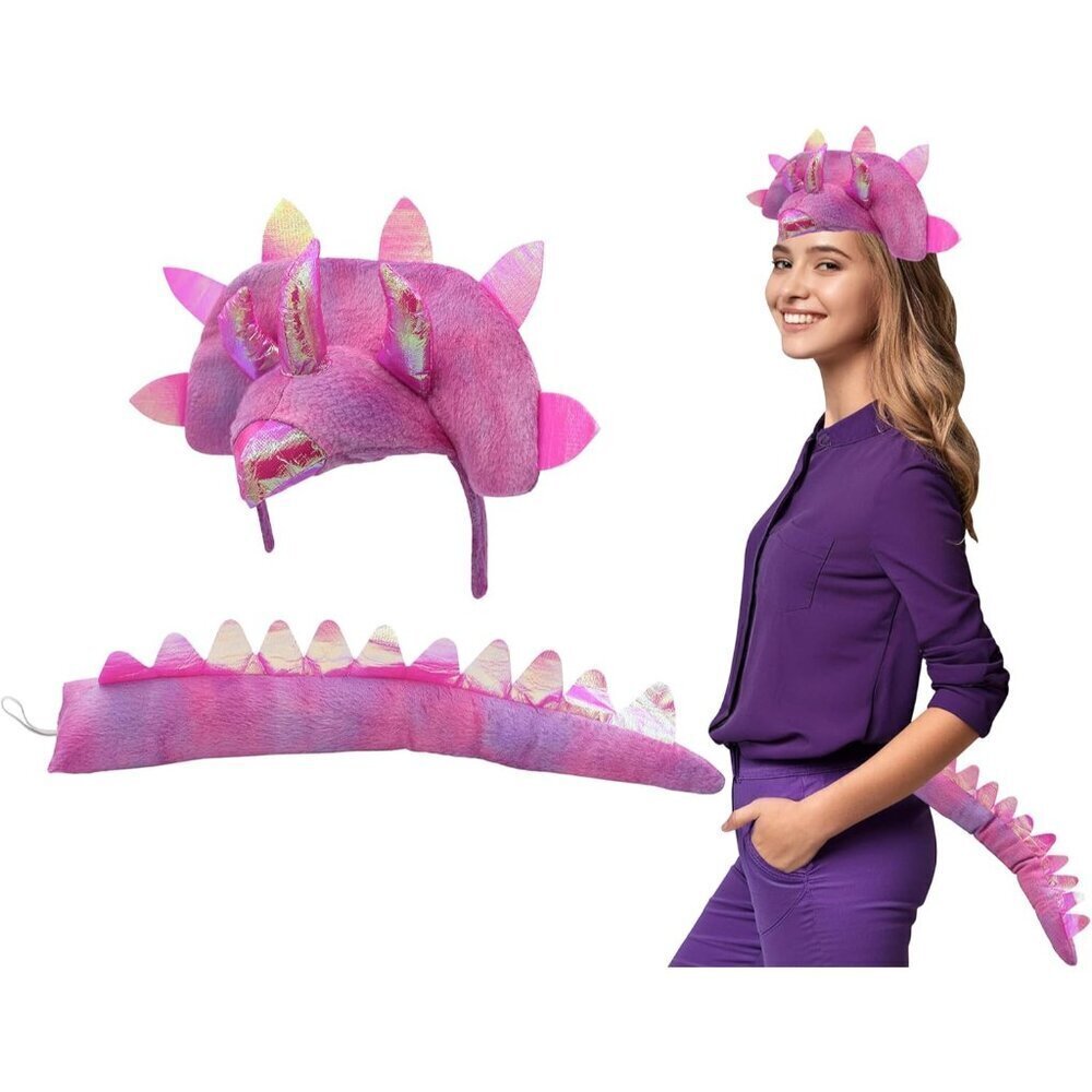 Adult Triceratops Dinosaur Costume Set Headband & Tail With Horns
